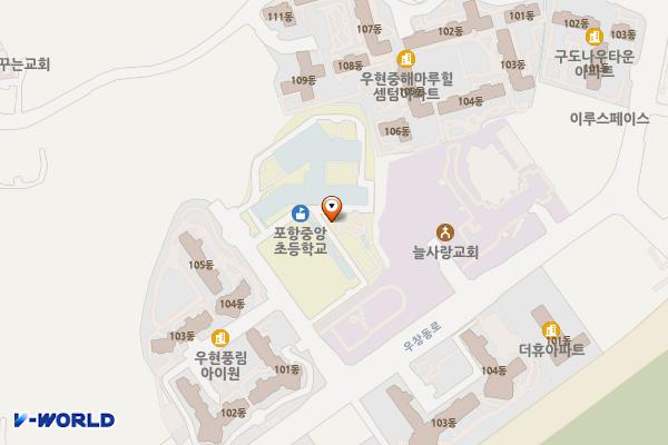 포항중앙초등학교 위치 지도 — 경상북도 포항시 북구 우창동로 73