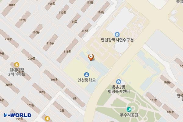 인천 연성중학교(11kWh) 위치 지도 — 인천광역시 연수구 원인재로 105