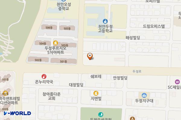 천안 퓨전리더스주차빌딩 위치 지도 — 충청남도 천안시 서북구 두정로 117