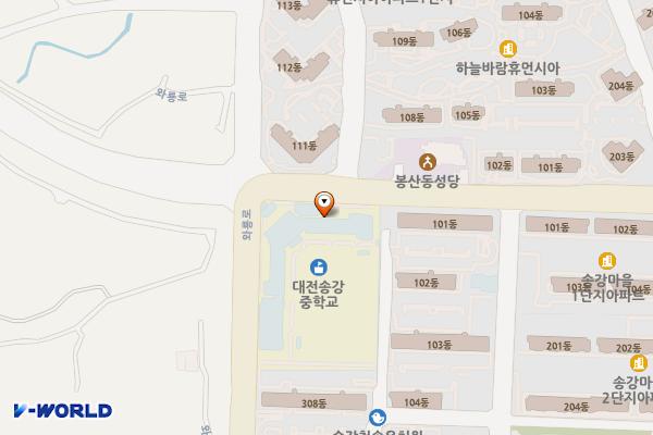 대전송강중학교 위치 지도 — 대전광역시 유성구 와룡로 122