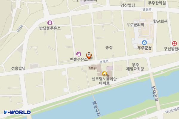 (급속)무주 진강원식당 뒤 공영주차장 위치 지도 — 전북특별자치도 무주군 무주읍 주계로 79