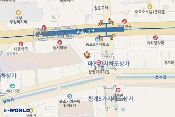 광장시장 나들이 쉼터 위치 지도 — 서울특별시 종로구 종로32길 19