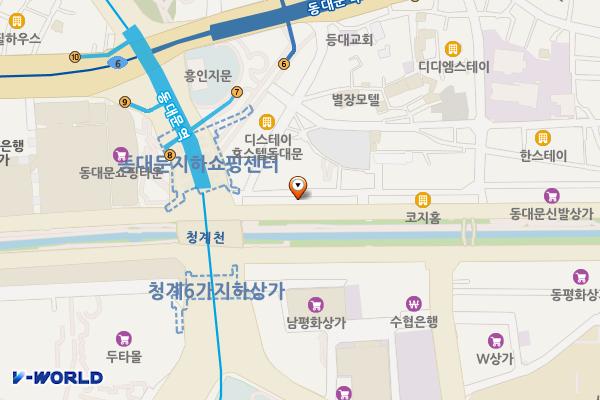 동대문 신발상가 A동  3층, 6층 위치 지도 — 서울특별시 종로구 청계천로 295