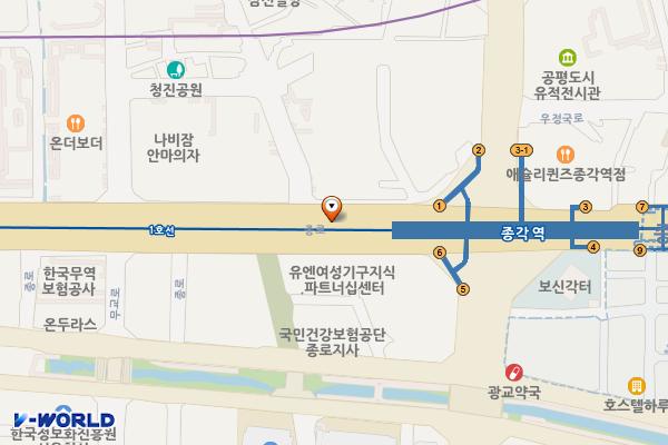 종각역(1) 위치 지도 — 서울특별시 종로구 종로1가 54 종각지하철역사
