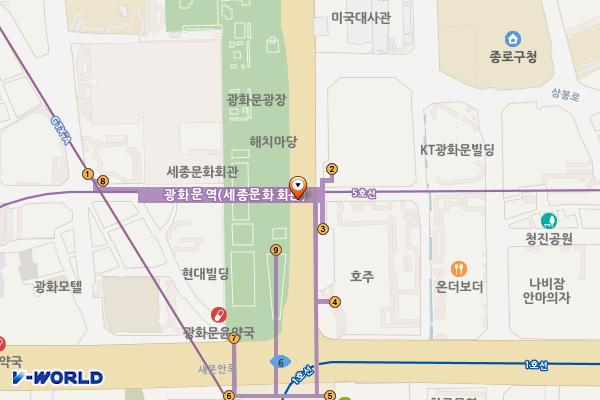 광화문역(5) 위치 지도 — 서울특별시 종로구 세종로 1-90 광화문역