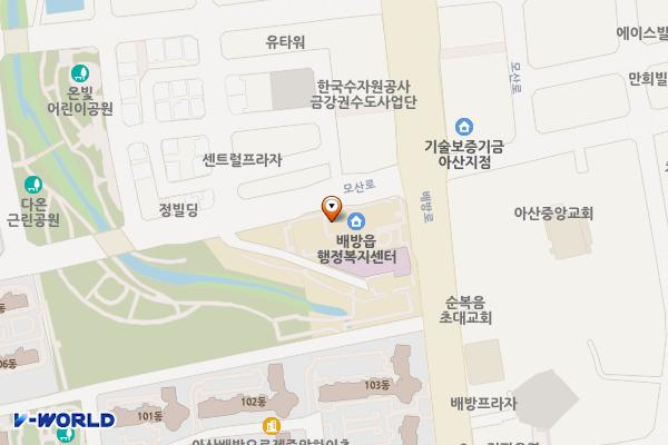 배방읍 행정복지센터 부설주차장 위치 지도 — 충청남도 아산시 배방읍 배방로 38