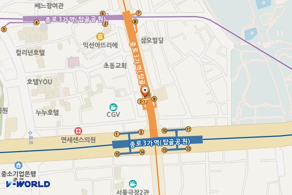 종로3가역(3) 위치 지도 — 서울특별시 종로구 묘동 59 종로3가역(3호선)