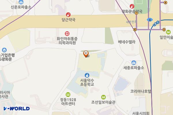 덕수초등학교 위치 지도 — 서울특별시 중구 덕수궁길 140, 덕수초등학교 (정동)