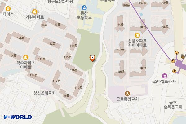 응봉근린공원(동산초교위) 위치 지도 — 서울특별시 중구 매봉18길 95, 응봉근린공원 화장실(동산초교 위) (신당동)