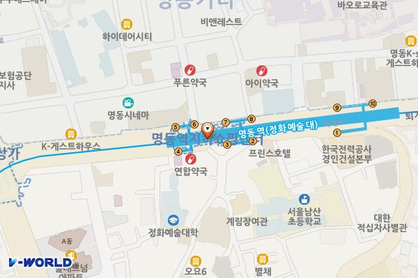 명동역(4) 위치 지도 — 서울특별시 중구 퇴계로 지하 126