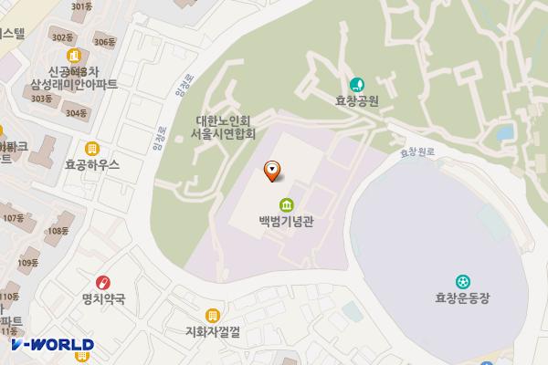 효창근린공원 북문 공중화장실 위치 지도 — 서울특별시 용산구 임정로 26 (효창동, 백범기념관)