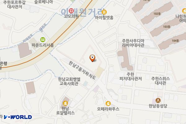 한남동 공영주차장 위치 지도 — 서울특별시 용산구 이태원로 224-19 (한남동, 한남동공영주차장)