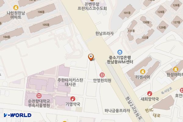 중앙에너비스 한남주유소 위치 지도 — 서울특별시 용산구 한남대로21길 4 (한남동, SK주유소)