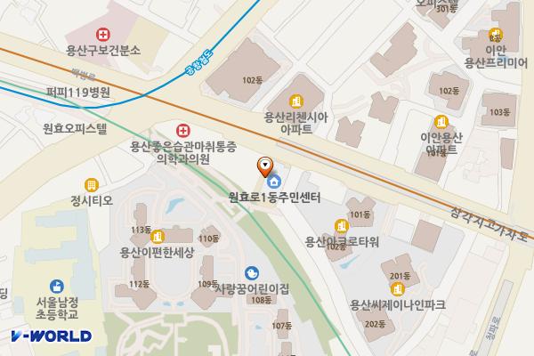 용산구문화체육센터 로비화장실 위치 지도 — 서울특별시 용산구 백범로350 용산구문화체육센터