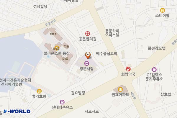 용문시장개방화장실(민간개방지정) 위치 지도 — 서울특별시 용산구 효창원로42길 30