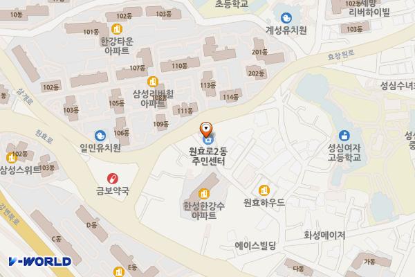 원효로2동 주민센터 위치 지도 — 서울특별시 용산구 효창원로8길 3 (산천동, 원효로제2동 주민센터)