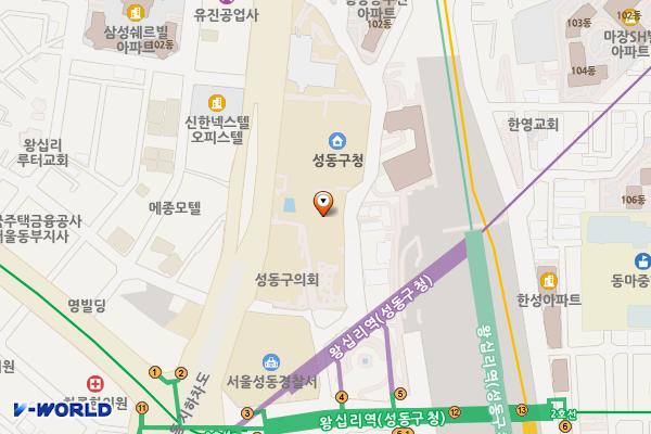 성동구의회 위치 지도 — 서울특별시 성동구 고산자로 266, 성동구의회 (행당동)