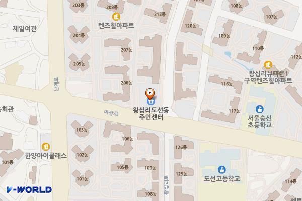 성동구립청계도서관(왕십리도선동복합청사) 위치 지도 — 서울특별시 성동구 마장로141