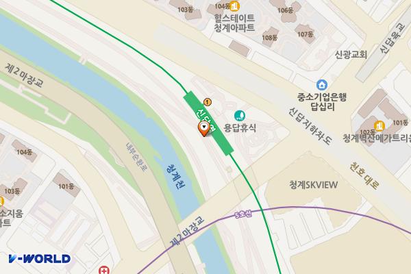 청계천변(신답역뒤) 위치 지도 — 서울특별시 성동구 천호대로 232