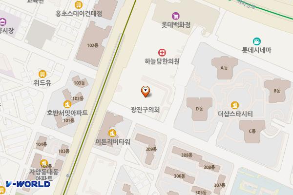 광진문화예술회관 화장실 위치 지도 — 서울특별시 광진구 능동로 76
