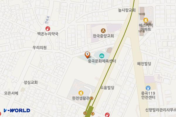 중곡문화체육센터 1층 화장실 위치 지도 — 서울특별시 광진구 능동로 433