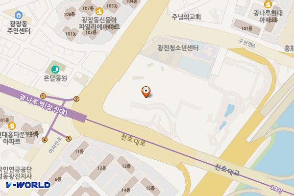 광장동 체육부지 공용화장실 위치 지도 — 서울특별시 광진구 아차산로 588