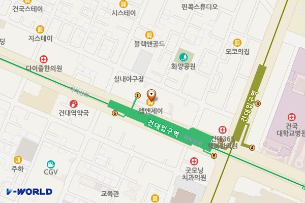 건대입구역(2) 위치 지도 — 서울특별시 광진구 화양동 7-3 2호선 건대입구역(2호선)