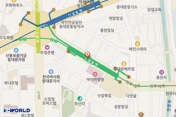 우이신설도시철도 신설동역 여객화장실 위치 지도 — 서울특별시 동대문구 왕산로 1