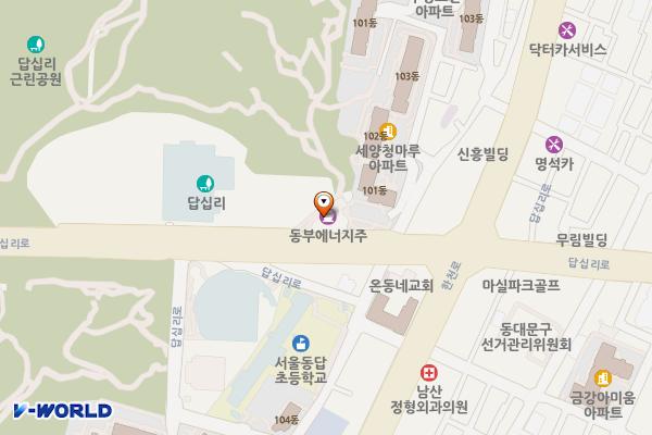 ㈜자연에너지 국민주유소 공중화장실 위치 지도 — 서울특별시 동대문구 답십리로 223