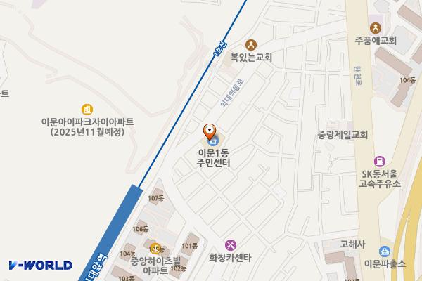 이문1동 주민센터 위치 지도 — 서울특별시 동대문구 외대역동로 114-1