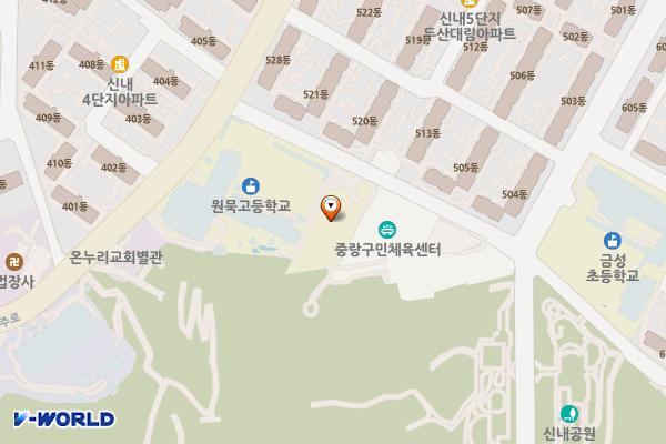 중랑구민체육센터(남자, 여자, 장애인) 위치 지도 — 서울특별시 중랑구 묵동 22