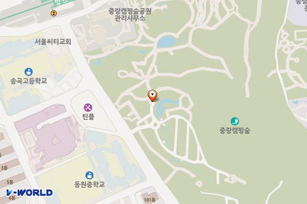 중랑캠핑숲 캠피장 관리소 위치 지도 — 서울특별시 중랑구 망우로 87길 110