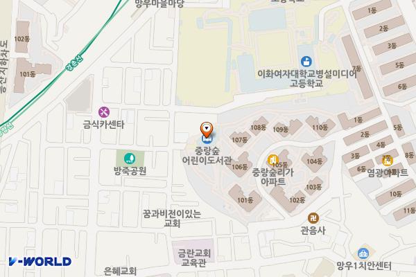 중랑숲어린이도서관 위치 지도 — 서울특별시 중랑구 망우로73길 46-1