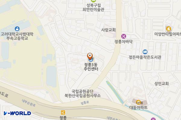 정릉3동 주민센터 위치 지도 — 서울특별시 성북구 솔샘로1길 6-3, 정릉3동 주민센터 (정릉동)
