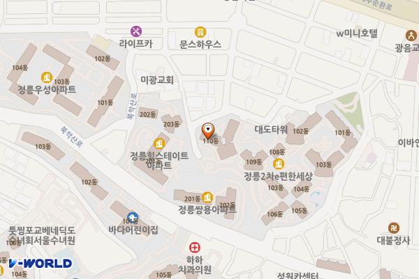 정릉2차e아파트 상가개방화장실 위치 지도 — 서울특별시 성북구 북악산로 851(정릉동, 정릉2차 e-편한세상)