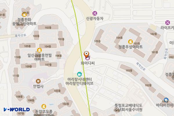 아리랑주유소 개방화장실 위치 지도 — 서울특별시 성북구 아리랑로 96, 아리랑 주유소 (정릉동)