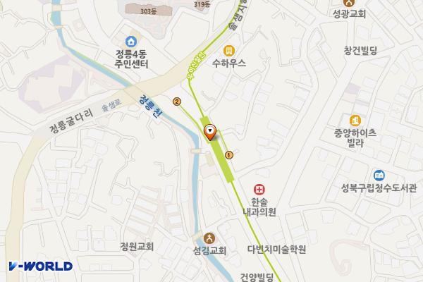 북한산보국문역 여객화장실 위치 지도 — 서울특별시 성북구 보국문로 지하88, 북한산보국문역 (정릉동)