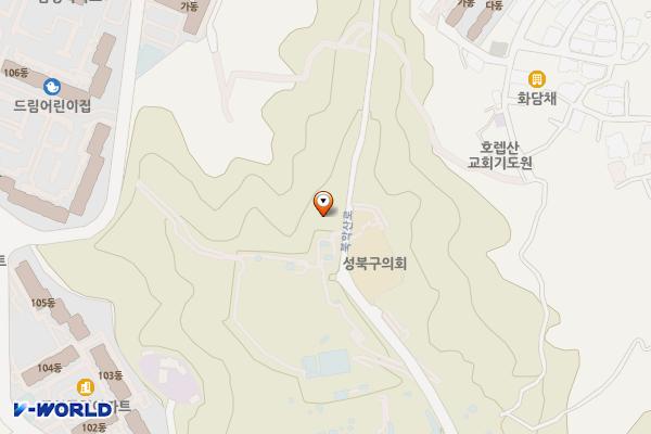 개운산근린공원 공중화장실 위치 지도 — 서울특별시 성북구 북악산로 949-73, 개운산 근린공원 이용지원센터 (돈암동)