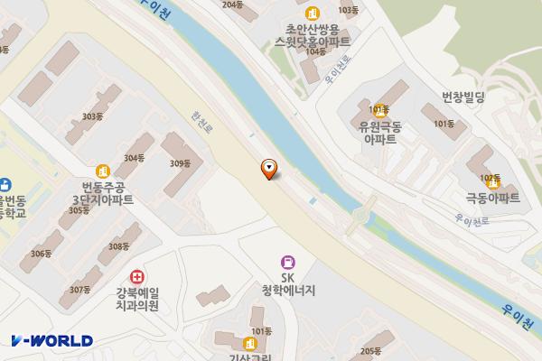 번동 가로공원 공중화장실 위치 지도 — 서울특별시 강북구 번동 612-3