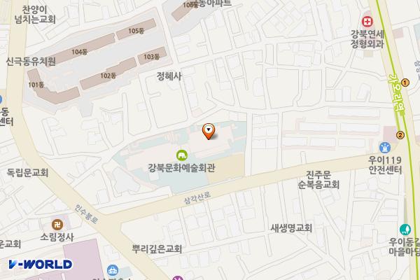 강북문화예술회관 위치 지도 — 서울특별시 강북구 삼각산로 85