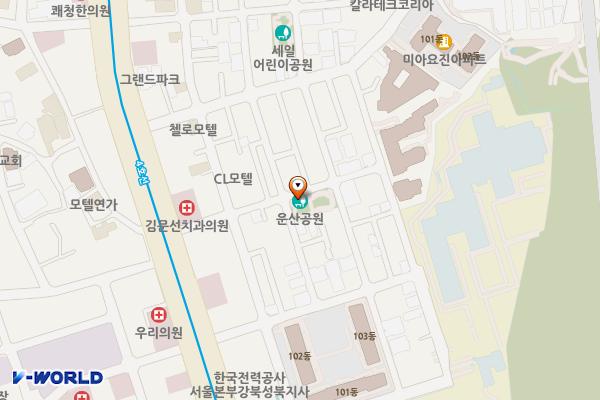 운산어린이공원 화장실 위치 지도 — 서울특별시 강북구 도봉로72길 28, 운산어린이공원 공중화장실 (미아동)