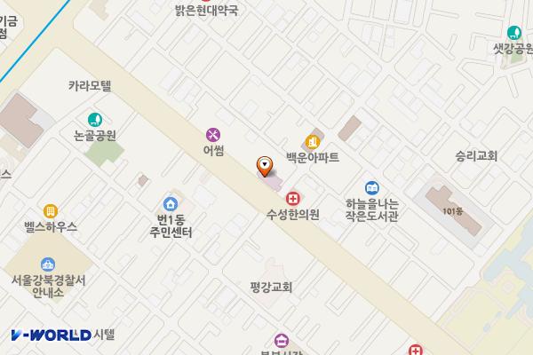 북서울요양병원 화장실 위치 지도 — 서울특별시 강북구 한천로 1002 (번동, 북서울특별시요양병원)
