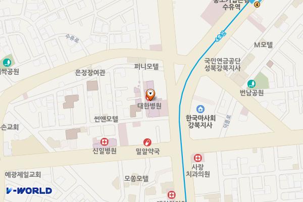 대한병원 화장실 위치 지도 — 서울특별시 강북구 도봉로 301 (수유동, 대한병원)