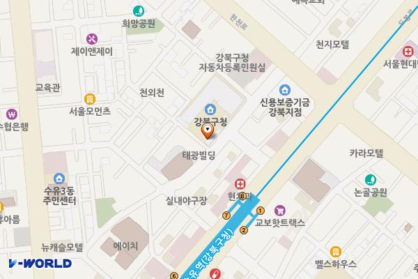 강북구청 외부 화장실 위치 지도 — 서울특별시 강북구 도봉로89길 13 (수유동, 강북구청)