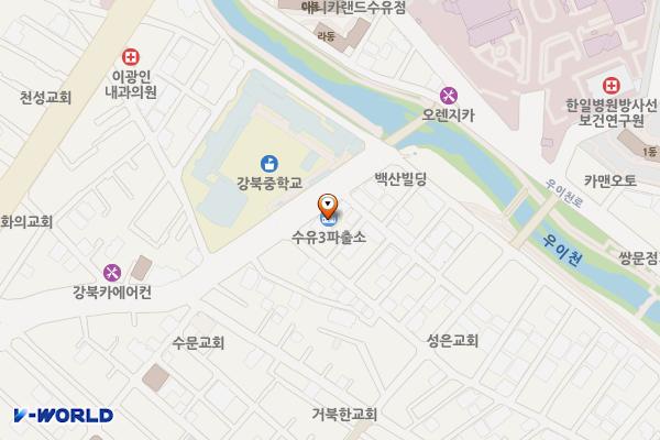 수유3파출소 화장실 위치 지도 — 서울특별시 강북구 한천로150길 76 (수유동, 수유3파출소)