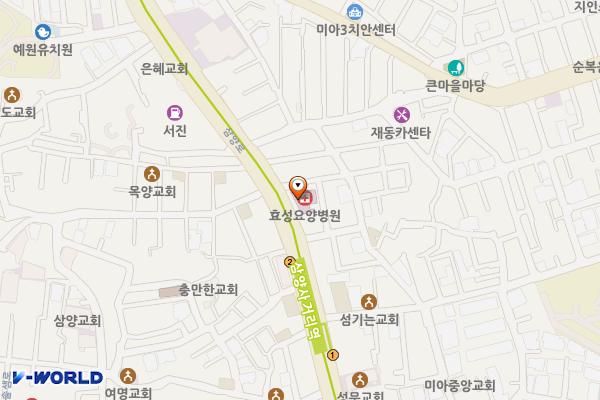 효성요양병원 화장실 위치 지도 — 서울특별시 강북구 삼양로 204 (미아동, 효성요양병원)