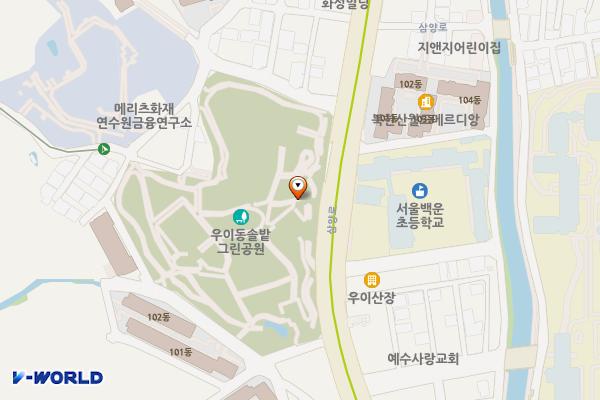 솔밭근린공원 공원화장실 위치 지도 — 서울특별시 강북구 삼양로 561, 솔밭공원 관리실및화장실 (우이동)