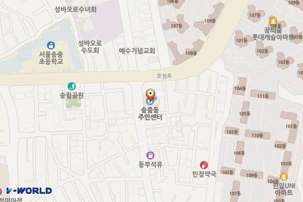송중동주민센터 화장실 위치 지도 — 서울특별시 강북구 오패산로 162 (미아동, 송중동 주민센터)
