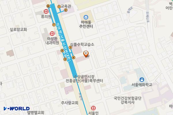 강북메디컬센터 개방화장실 위치 지도 — 서울특별시 강북구 도봉로 190 (미아동, 비전빌딩)