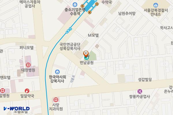 번남어린이공원 화장실 위치 지도 — 서울특별시 강북구 오패산로77길 41, 번남어린이공원 공중화장실 (번동)